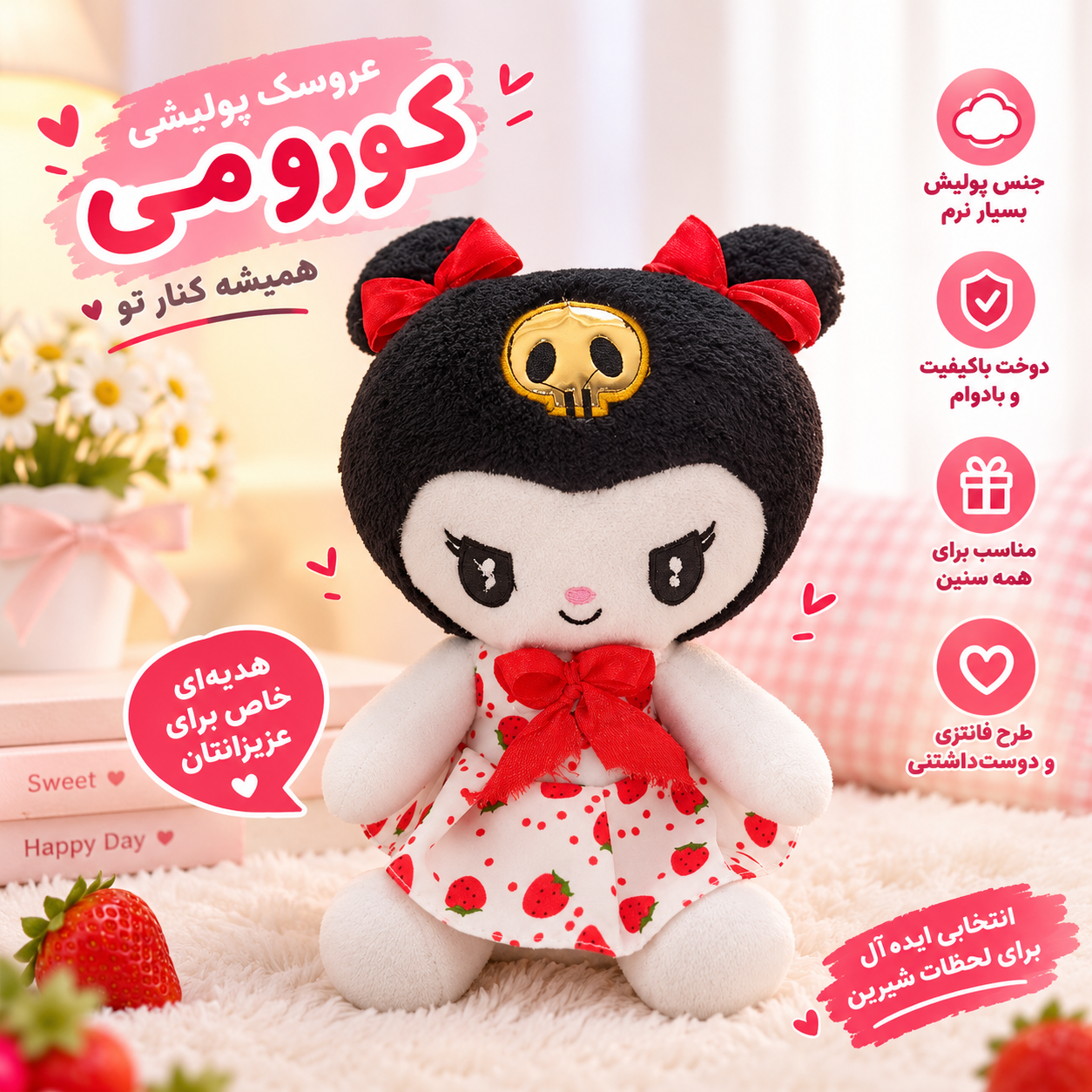 عروسک شخصیت نرم پارچه‌ای مدل کرومی، ارتفاع 32 سانتی‌متر، مناسب دختران